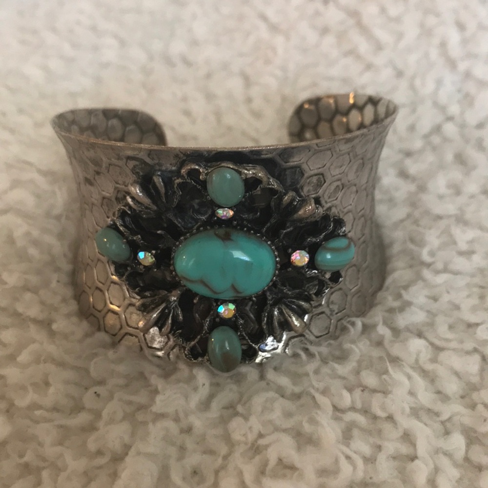 VINTAGE BRACELET COLOR SILVER AND AQUAMARINE - Picture 2 of 4